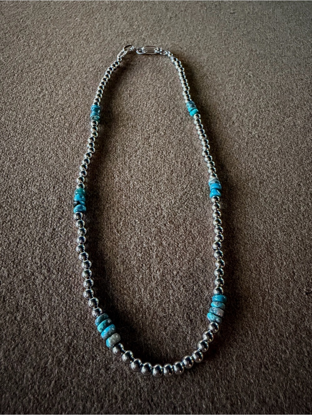 15” Stainless Steel Pearl Necklace with Kingman Turquoise Accents - Picture 2 of 6